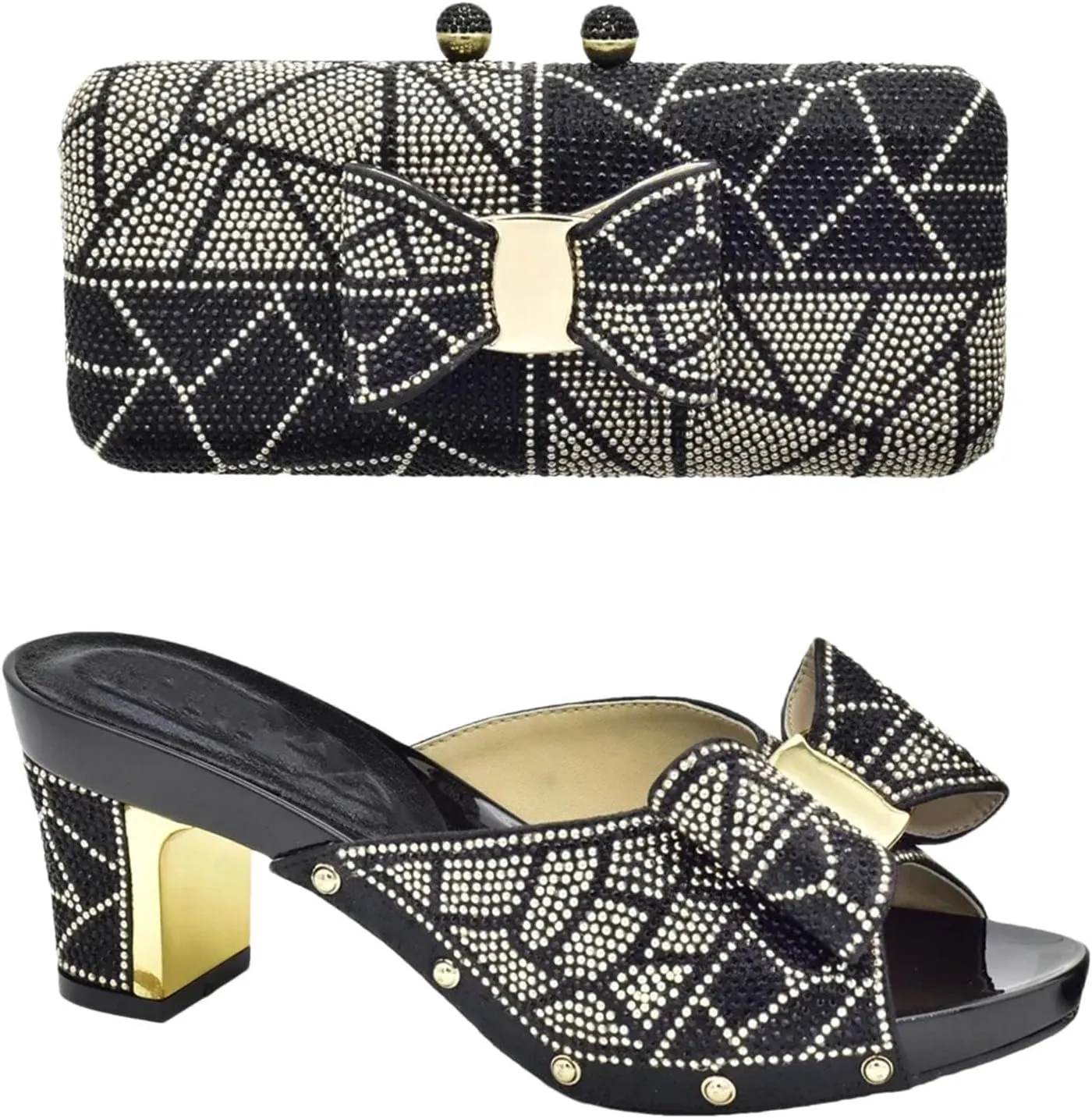 Women's Nigerian Party Shoe & Bag Set - Luxury High Heel Pumps & Matching Clutch for African Weddings