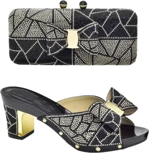 Women's Nigerian Party Shoe & Bag Set - Luxury High Heel Pumps & Matching Clutch for African Weddings