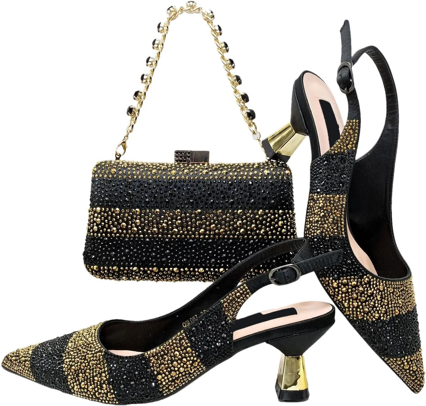 Women's Nigerian Rhinestone Heels & Clutch - Party Wedding Set