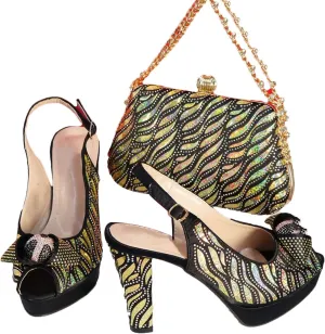 Women's Nigerian Wine Bridal Set - Italian Rhinestone Pumps & Embroidered Clutch for Traditional Celebrations