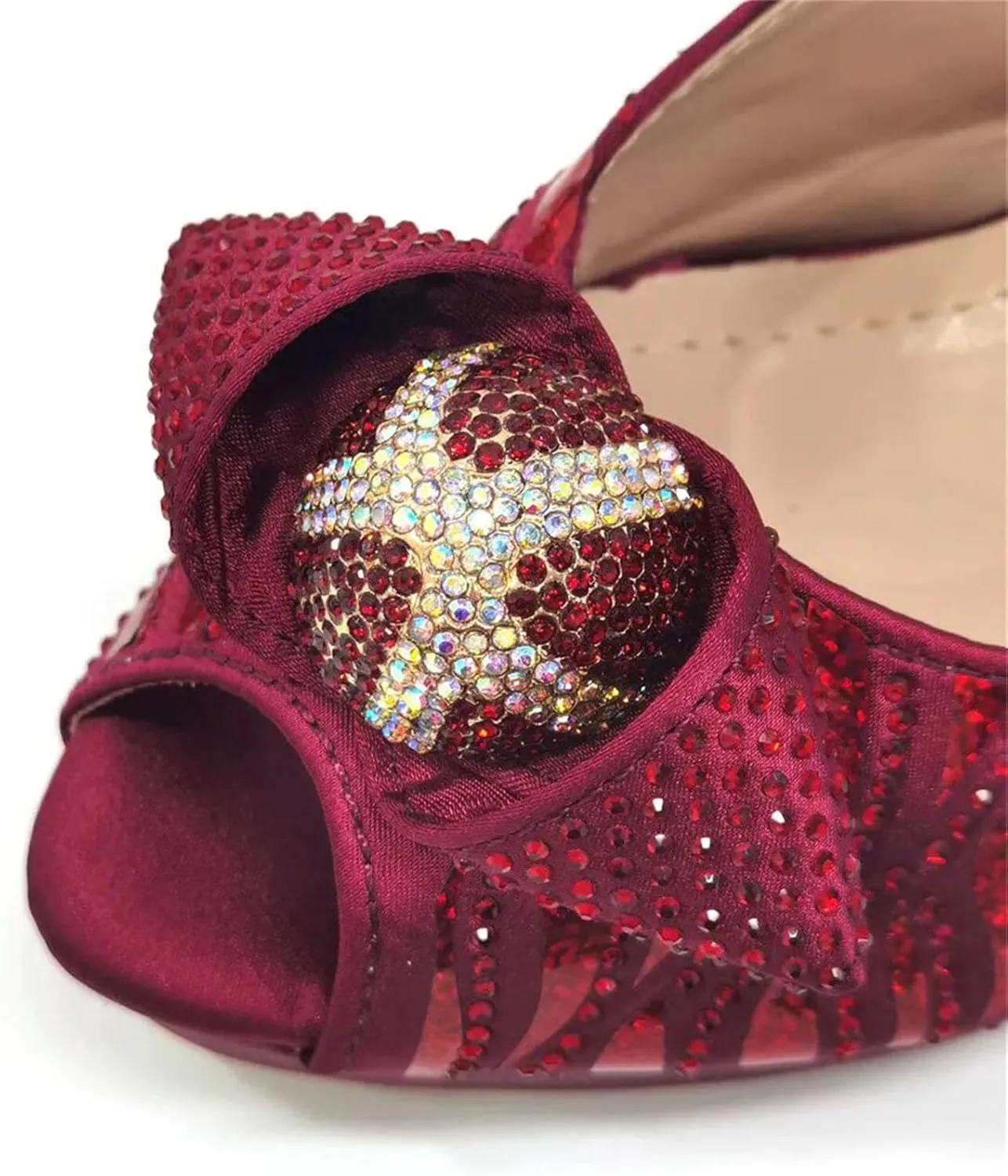 Women's Nigerian Wine Bridal Set - Italian Rhinestone Pumps & Embroidered Clutch for Traditional Celebrations
