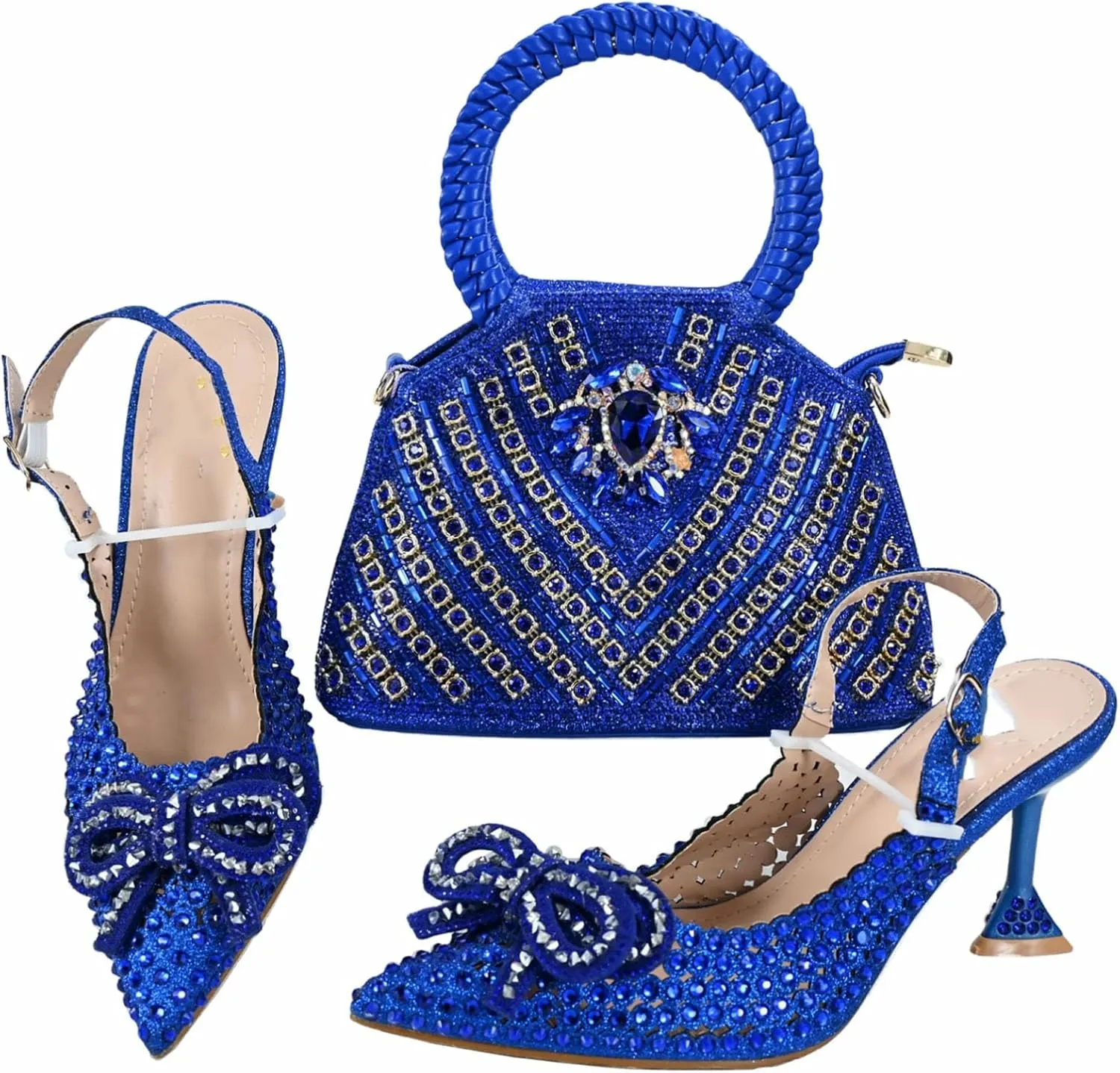 Women's Orange Italian Nigerian Slipper Set - Shiny Crystal Party Shoes