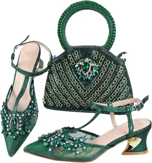 Women's Orange Italian Nigerian Slipper Set - Shiny Crystal Party Shoes