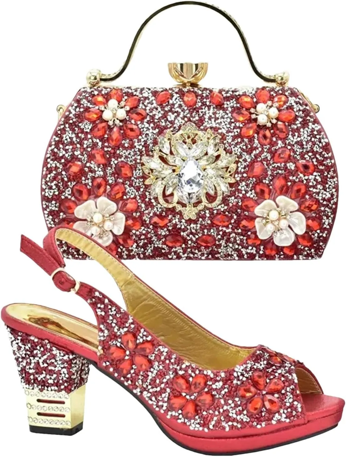 Women's Plus Size Party Luxury Set - Sexy High Heel Dress Shoes & Evening Bag