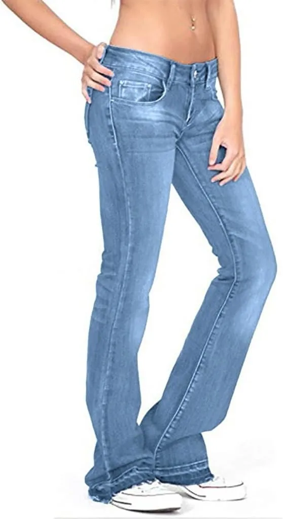 Women's Plus Size Slim Skinny Pocket Jeans Mid Rise Stretch Boot Cut Denim Pants Trousers