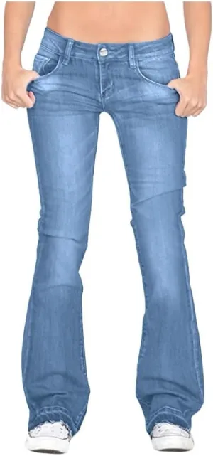 Women's Plus Size Slim Skinny Pocket Jeans Mid Rise Stretch Boot Cut Denim Pants Trousers