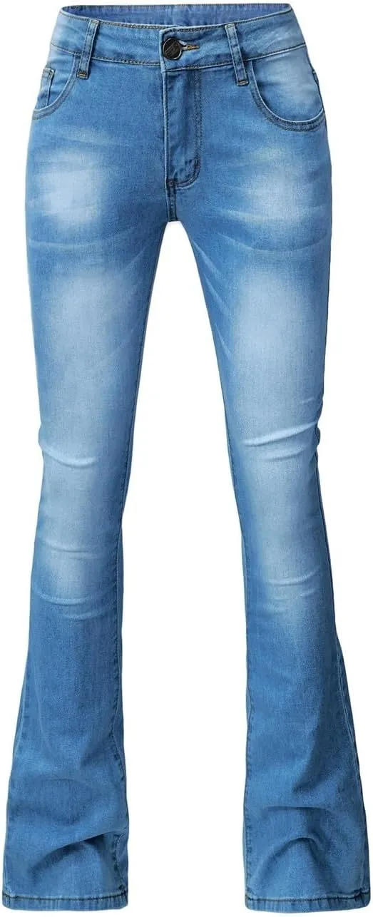 Women's Plus Size Slim Skinny Pocket Jeans Mid Rise Stretch Boot Cut Denim Pants Trousers