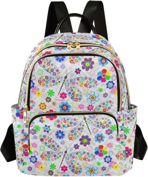 Women's Quilted Small Backpack Floral Dragonfly Mini Backpack Purse for Women College Travel Daypack