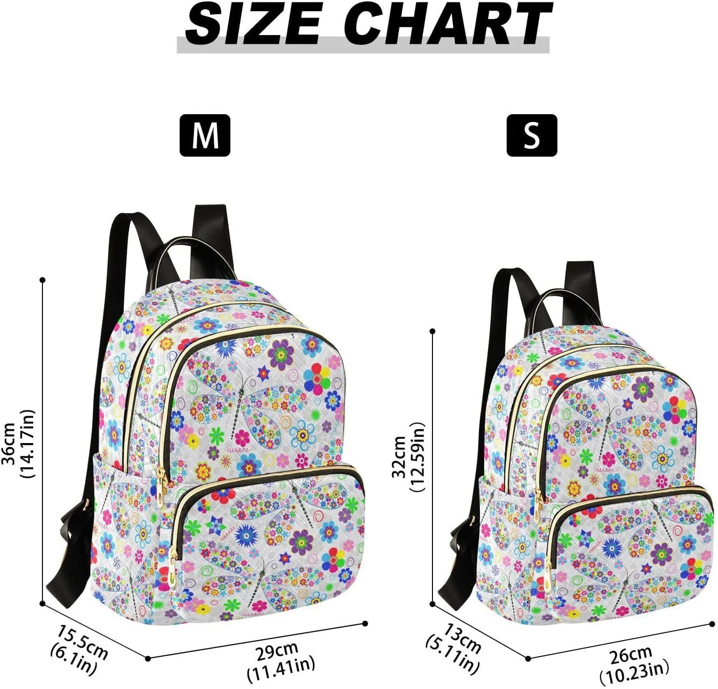 Women's Quilted Small Backpack Floral Dragonfly Mini Backpack Purse for Women College Travel Daypack