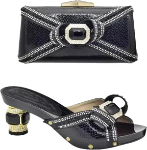Women's Royal Blue Italian Designer Set - Metallic Cobalt Pumps with Enameled Clutch & Detachable Chain Strap