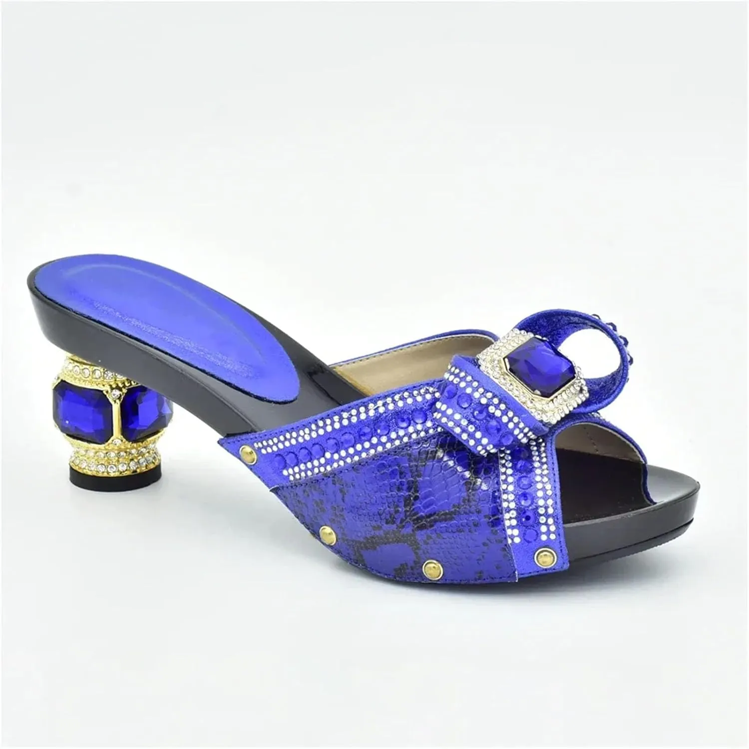 Women's Royal Blue Italian Designer Set - Metallic Cobalt Pumps with Enameled Clutch & Detachable Chain Strap