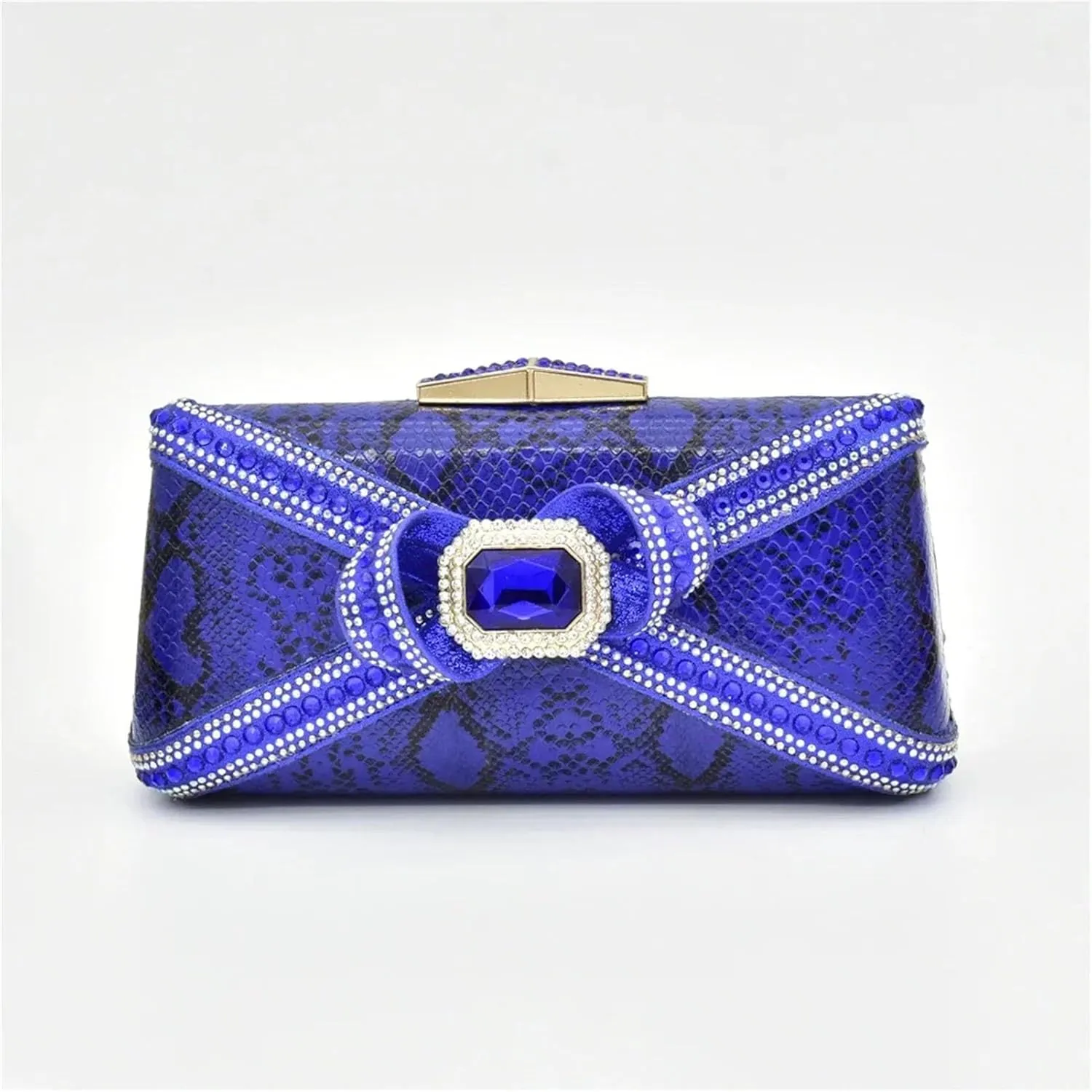 Women's Royal Blue Italian Designer Set - Metallic Cobalt Pumps with Enameled Clutch & Detachable Chain Strap