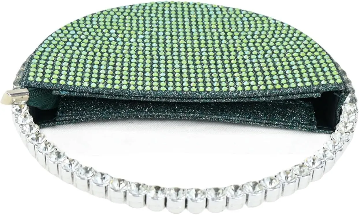 Women's Silver Crystal Party Set - Italian Hollow Heel Sandals & Mirror-Finish Clutch for Evening Glamour