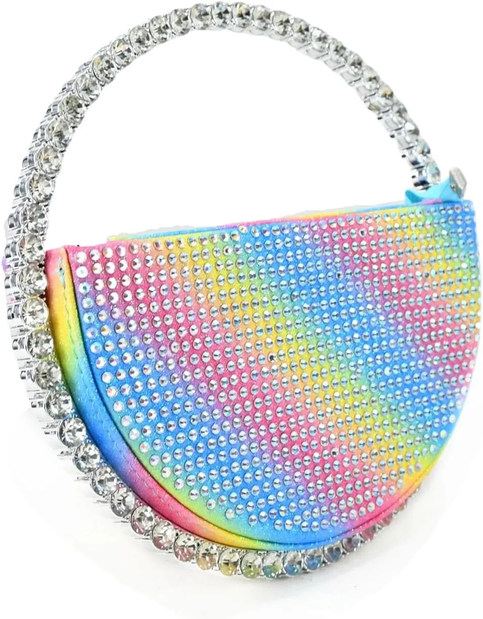 Women's Silver Crystal Party Set - Italian Hollow Heel Sandals & Mirror-Finish Clutch for Evening Glamour