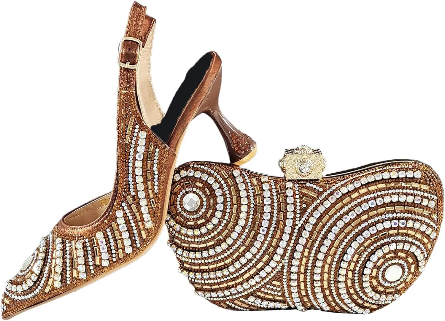 Women's Silver Mid-Heel Bridal Set - African Crystal Sandals & Beaded Clutch for Comfortable Ceremonies