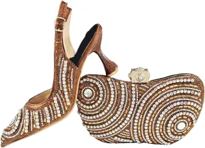 Women's Silver Mid-Heel Bridal Set - African Crystal Sandals & Beaded Clutch for Comfortable Ceremonies