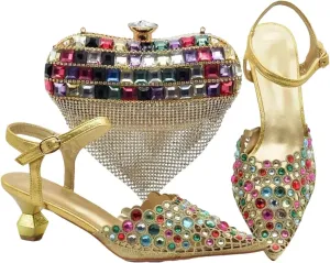 Women's Silver Rhinestone Shoe & Bag Set - Italian Designer Pointed Toe Pumps & Party Clutch
