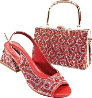Women's Silver Square Heel Italian Shoes & Clutch - Comfortable Party Set