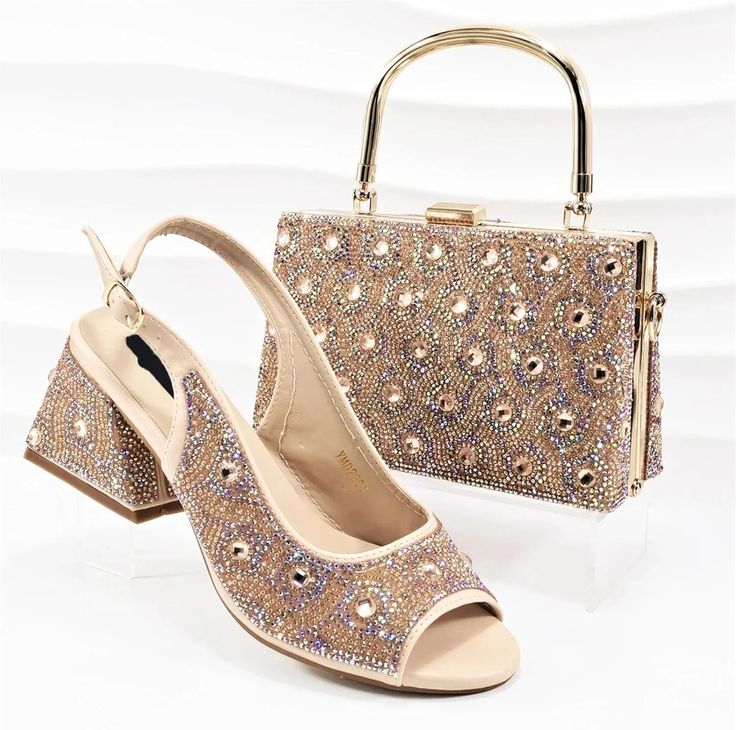 Women's Silver Square Heel Italian Shoes & Clutch - Comfortable Party Set