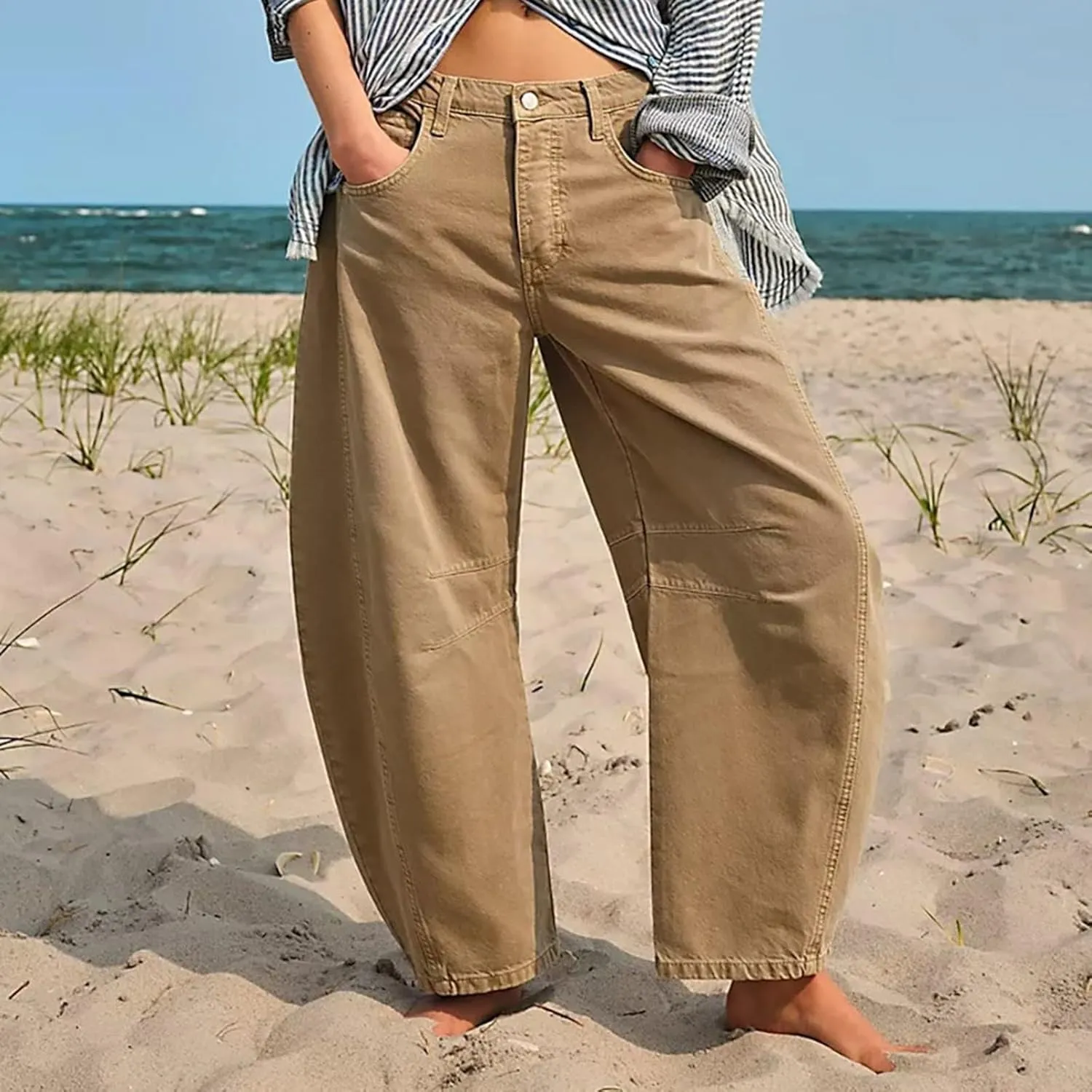 Women's Wide Leg High Waisted Stretchy Straight Leg Jeans Baggy Loose Trendy Denim Pants