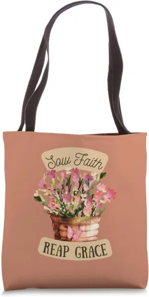 Wooden Flower Pot Barrel Flower Basket Sow Faith Reap Grace Tote Bag