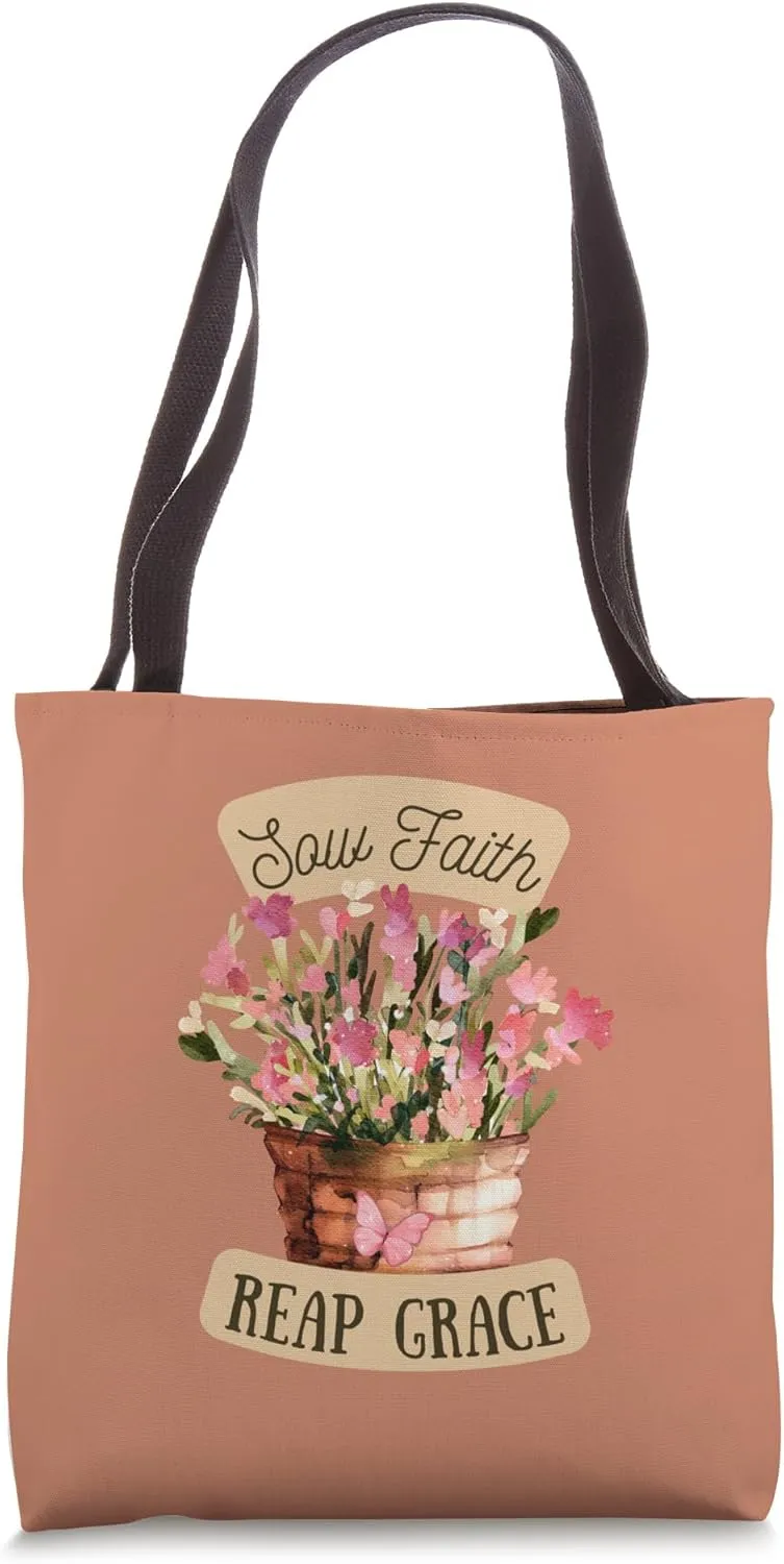 Wooden Flower Pot Barrel Flower Basket Sow Faith Reap Grace Tote Bag