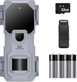 WOSPORTS Mini Trail Camera 32MP 1080P HD,Game Camera with 32GB Micro SD Card,Hunting cam Features Night Vision IP66 Waterproof for Outdoor Wildlife Monitoring