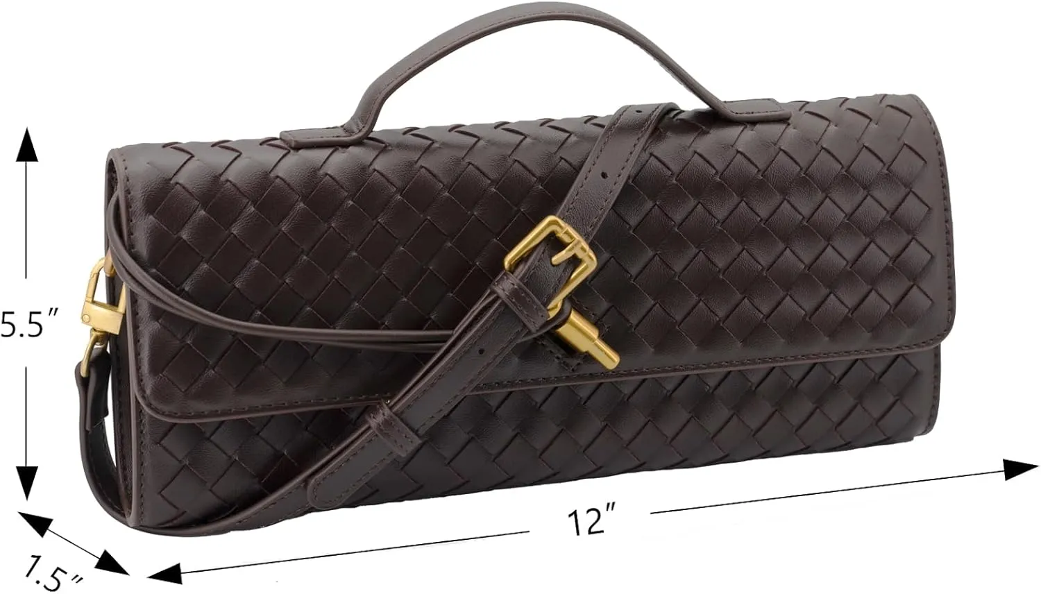 Woven Clutch Purse Ladies Top Handle Handbag Leather Crossbody Shoulder Bag with Detachable Strap