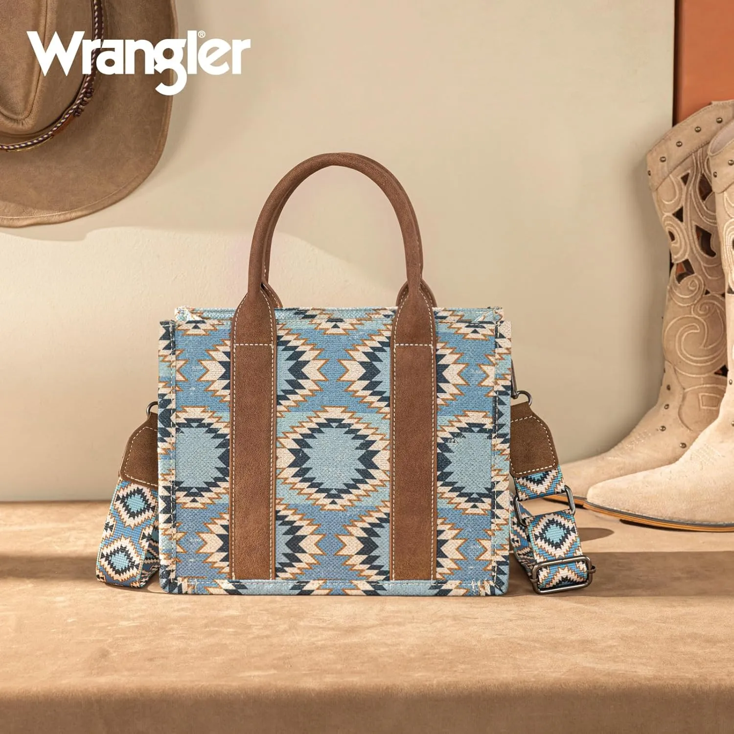 Wrangler Tote Bag for Women Aztec Shoulder Purses Western Handbags Boho Satchel Top-Handle with Distressed Look