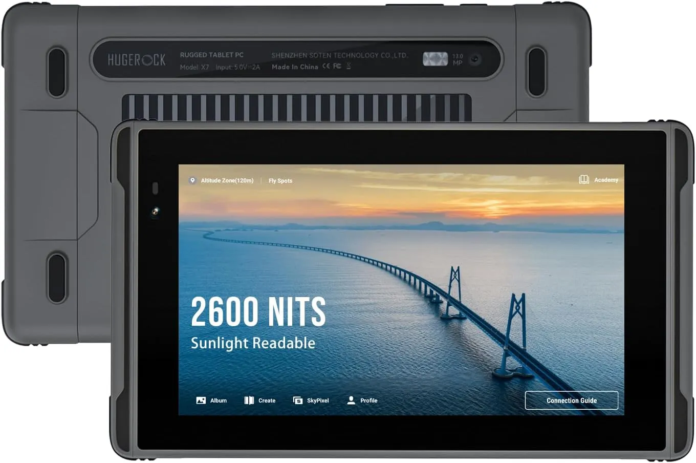 X7 Rugged Tablet PC 2600nit Sunlight Readable,7 Inch RAM 8GB ROM 128GB Android 13 Outdoor Anti-Drop Waterproof Tablets for UAV Camping Fishing Moto Drone Camera Monitor
