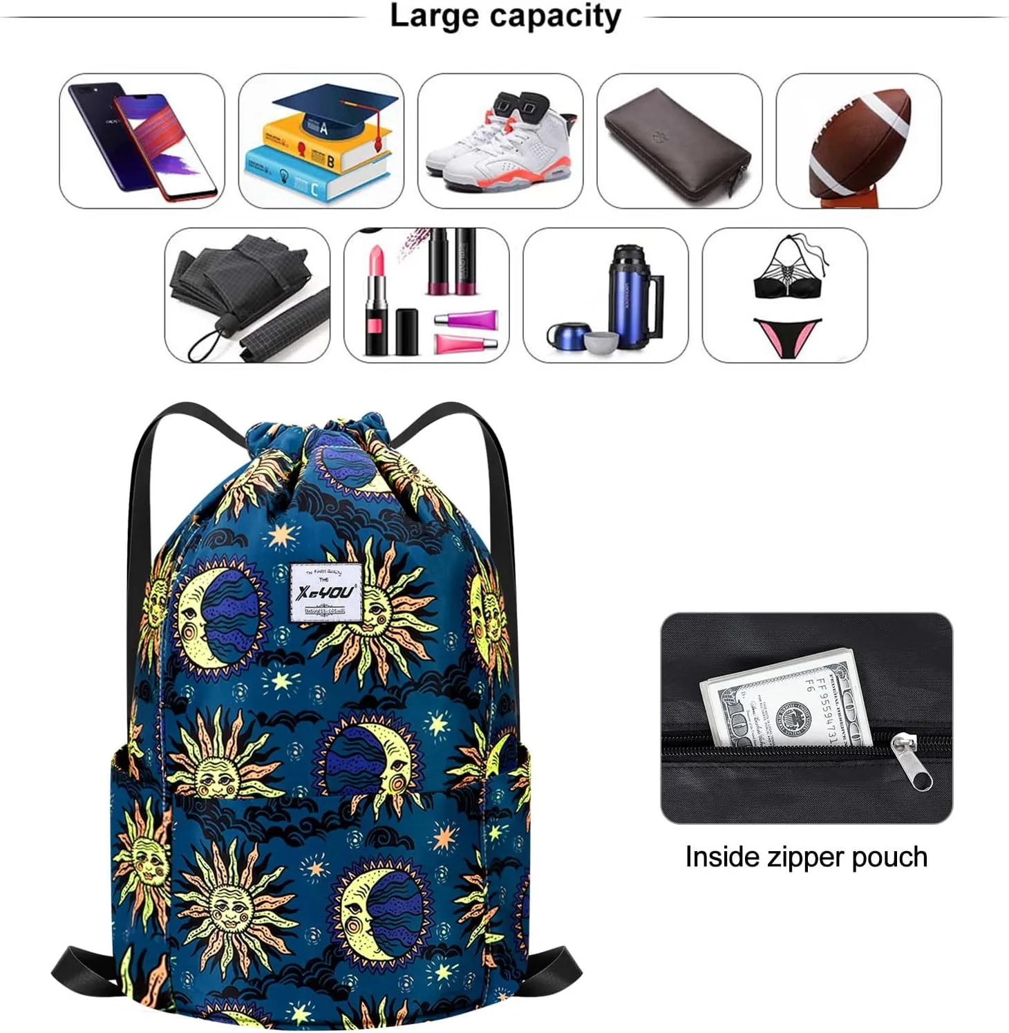 XEYOU Drawstring Sports Backpack Lightweight Gym Yoga Sackpack Shoulder Rucksack Casual Outdoor Daypack for Women and Men