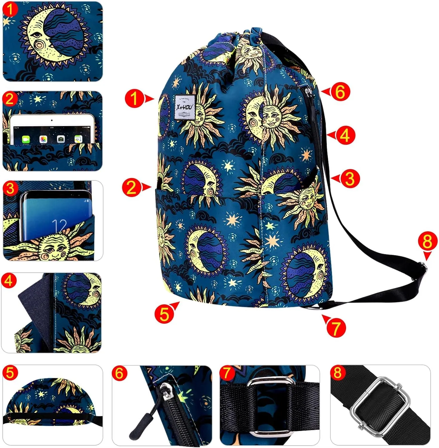 XEYOU Drawstring Sports Backpack Lightweight Gym Yoga Sackpack Shoulder Rucksack Casual Outdoor Daypack for Women and Men