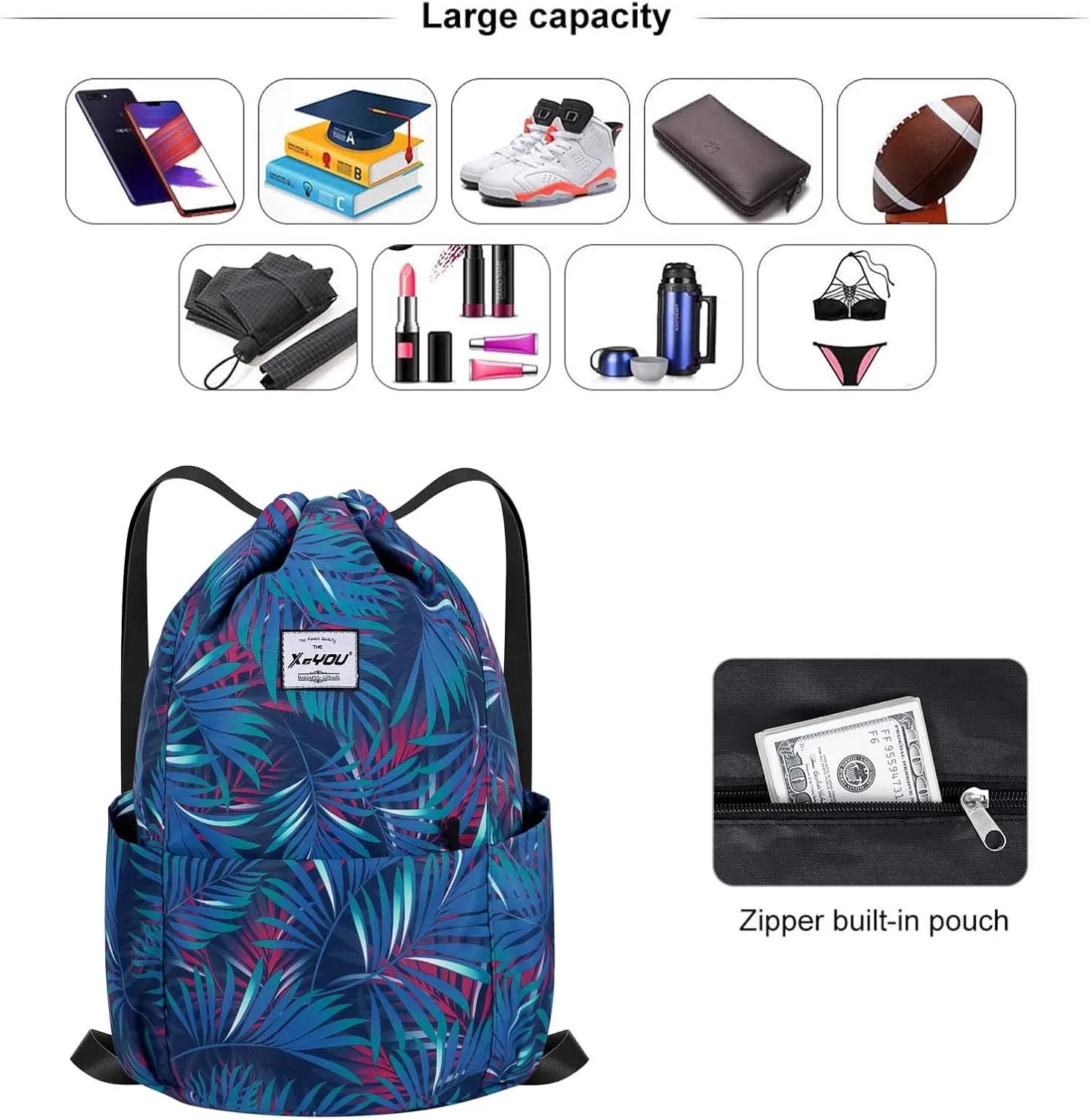 XEYOU Drawstring Sports Backpack Lightweight Gym Yoga Sackpack Shoulder Rucksack Casual Outdoor Daypack for Women and Men