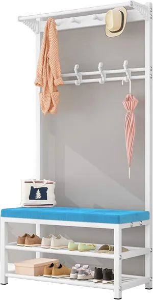 XINGLL Coat Rack Stand Clothes Rack Stand, Metal Frame Hanger with Bench, Hall Entryway Office Storage Stand for Clothes Handbag Shoe, Strong Load-Bearing, Assembly (Color : C, Size : 60X33X170CM)