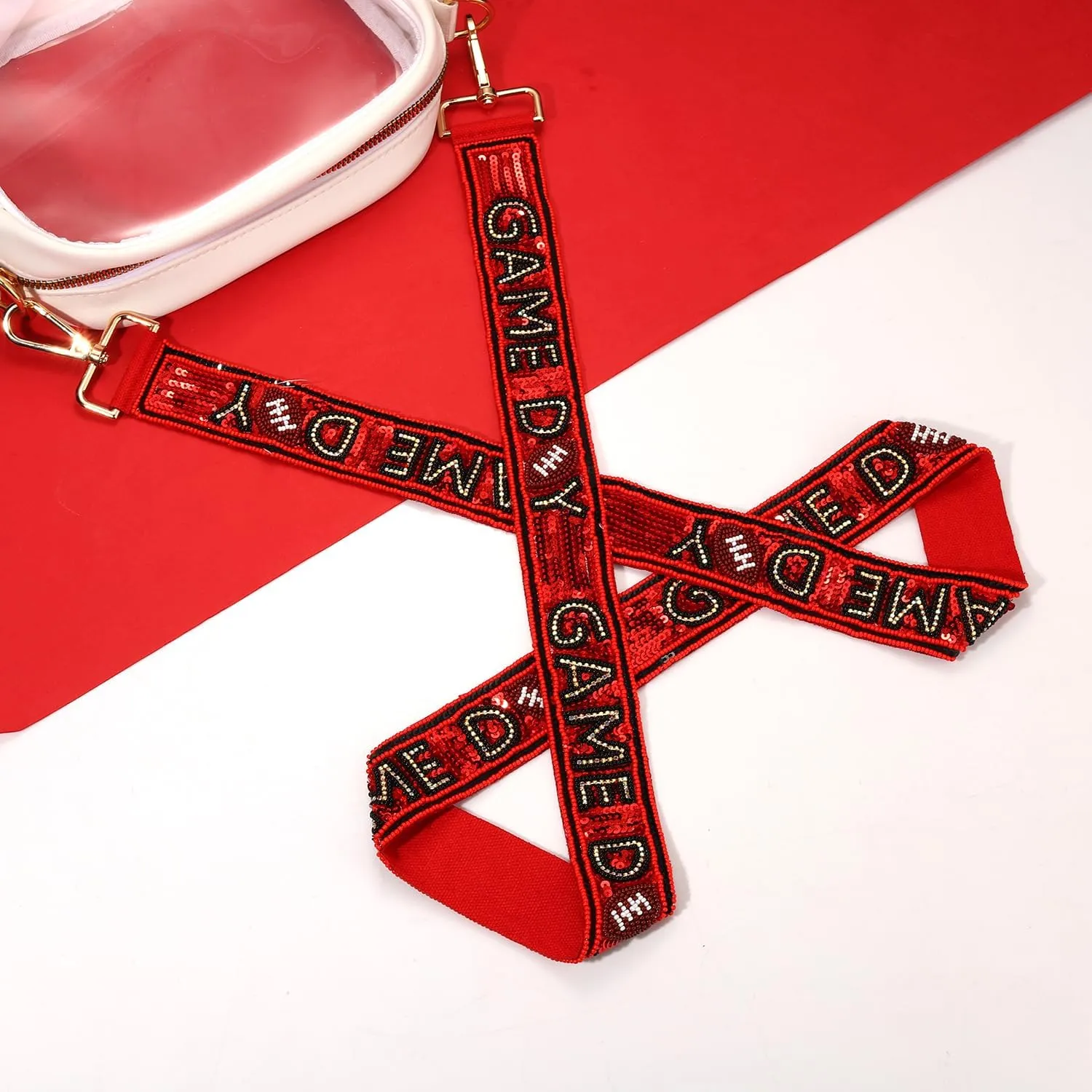 YAHPERN Beaded Purse Straps Game Day Purse Strap Replacement Sequin Crossbody Football Purse Strap for Stadium Clear Bag