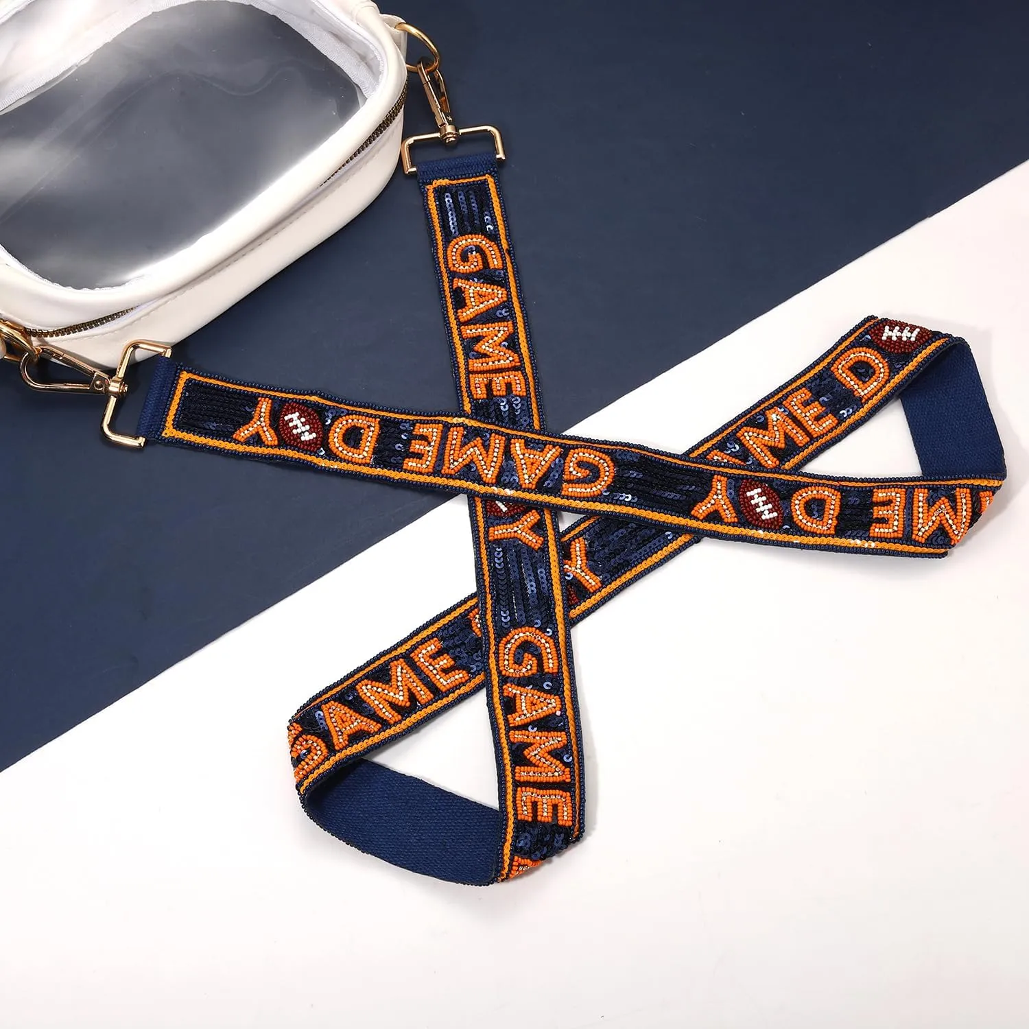 YAHPERN Beaded Purse Straps Game Day Purse Strap Replacement Sequin Crossbody Football Purse Strap for Stadium Clear Bag