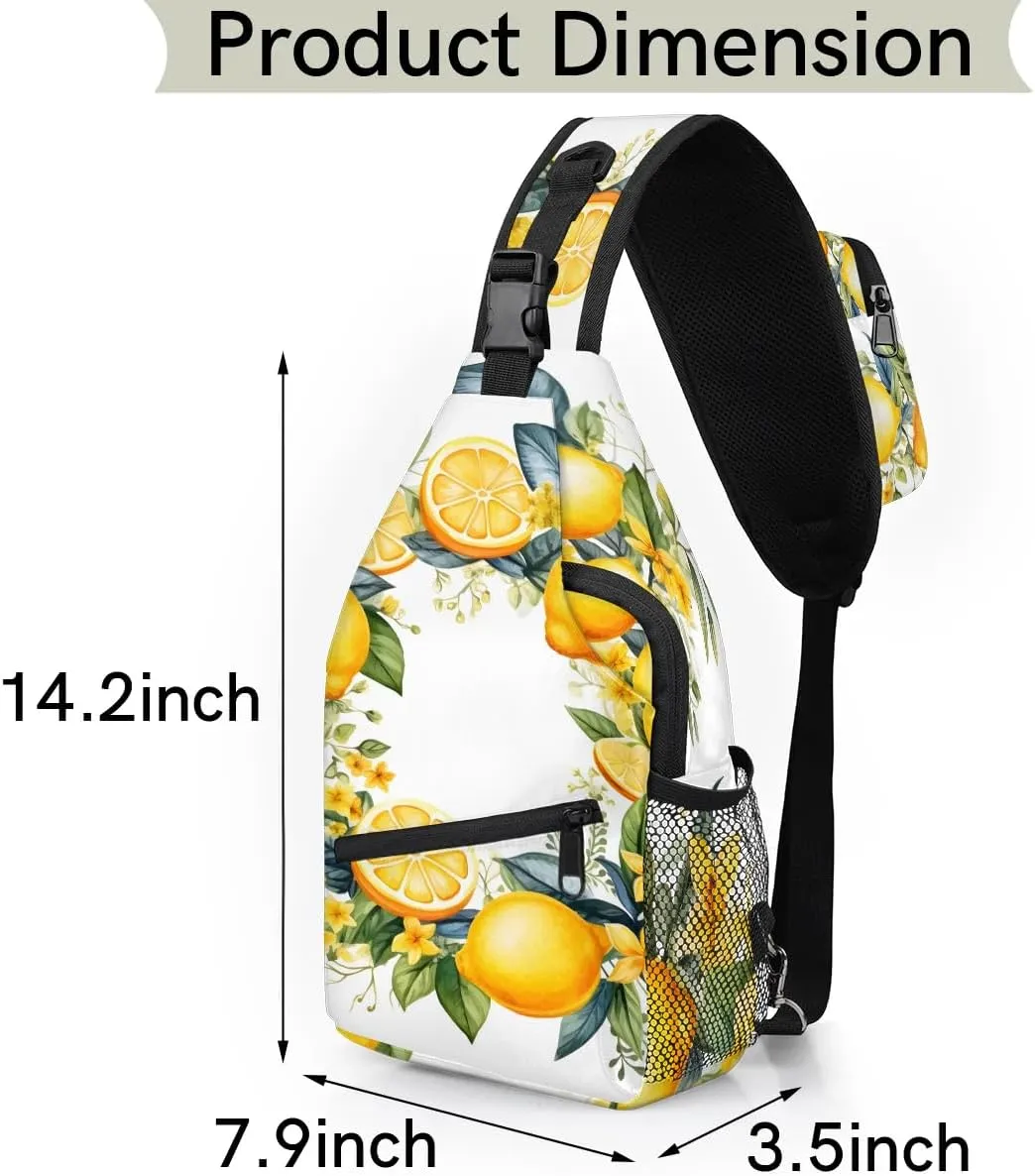 Yellow Lemon Floral Flower Sling Bag for Women Men, Waterproof Crossbody Sling Backpack Sports Travel Outdoor Chest Bag