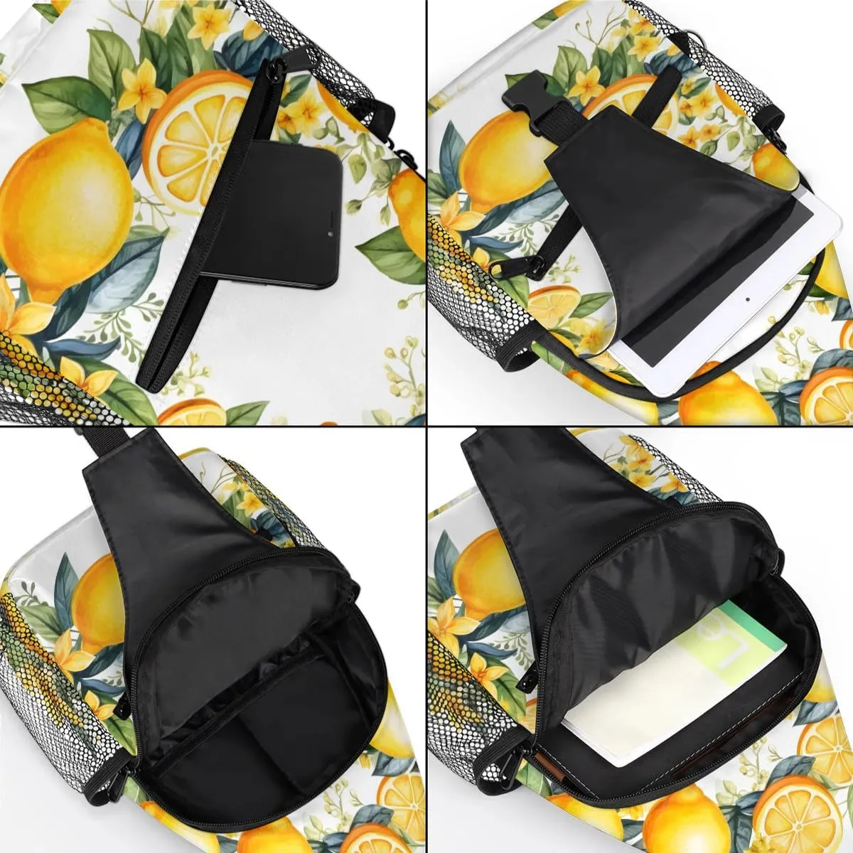 Yellow Lemon Floral Flower Sling Bag for Women Men, Waterproof Crossbody Sling Backpack Sports Travel Outdoor Chest Bag