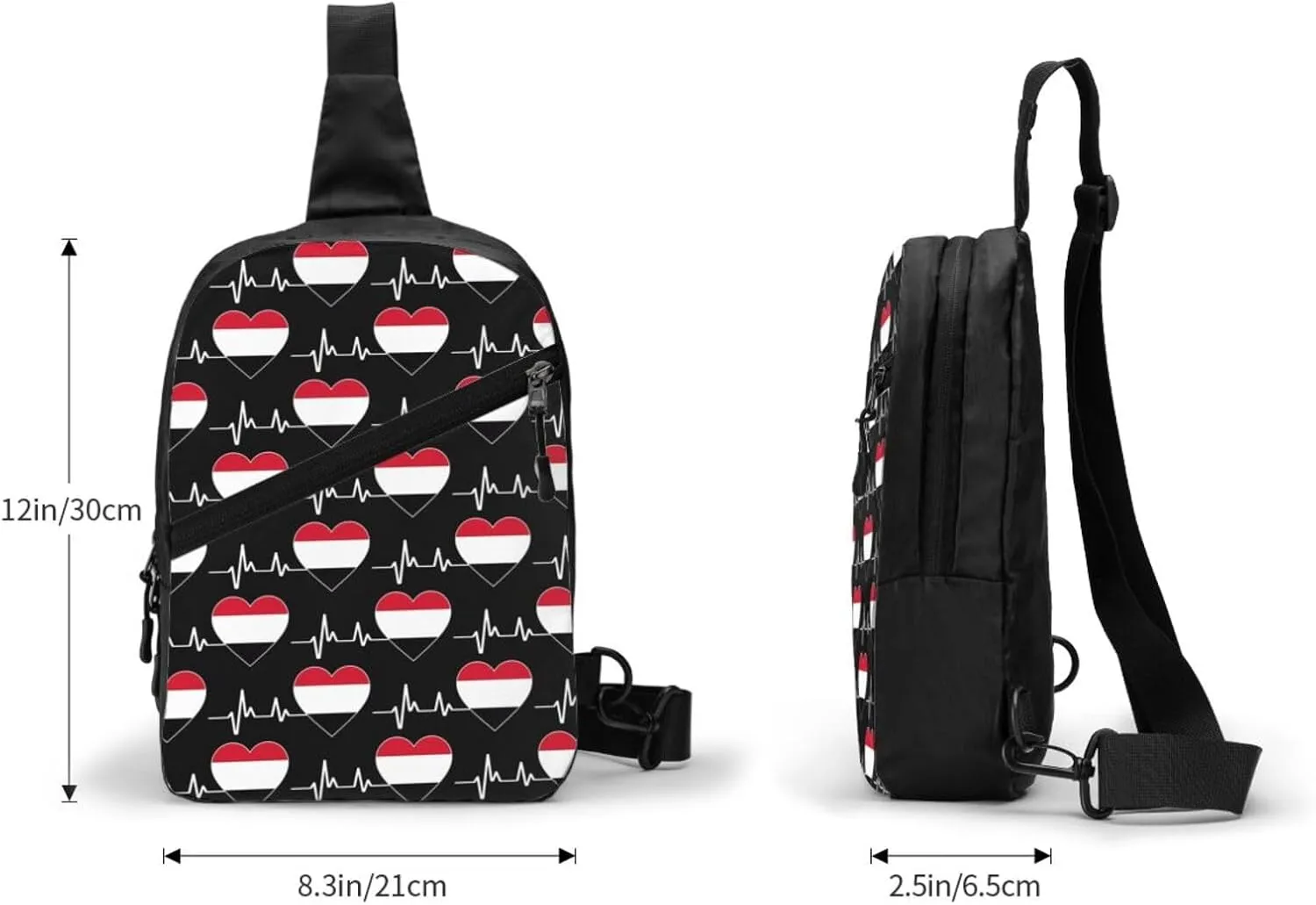 Yemen Yemeni Yemenian Flag Hearts Beats Crossbody Bag Portable Sling Bags Foldable Chest Daypack Reusable Sports Shoulder Backpack Diagonally Casual Rucksack Travel Bag