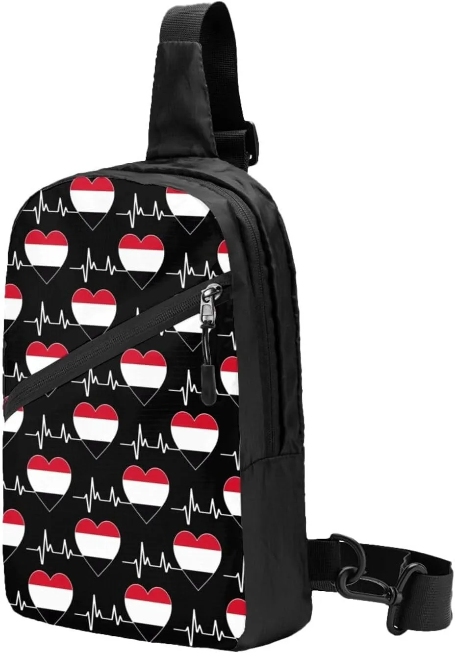 Yemen Yemeni Yemenian Flag Hearts Beats Crossbody Bag Portable Sling Bags Foldable Chest Daypack Reusable Sports Shoulder Backpack Diagonally Casual Rucksack Travel Bag