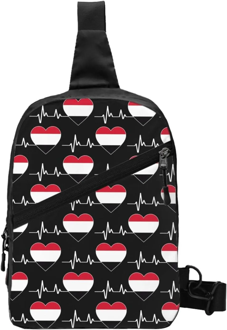 Yemen Yemeni Yemenian Flag Hearts Beats Crossbody Bag Portable Sling Bags Foldable Chest Daypack Reusable Sports Shoulder Backpack Diagonally Casual Rucksack Travel Bag