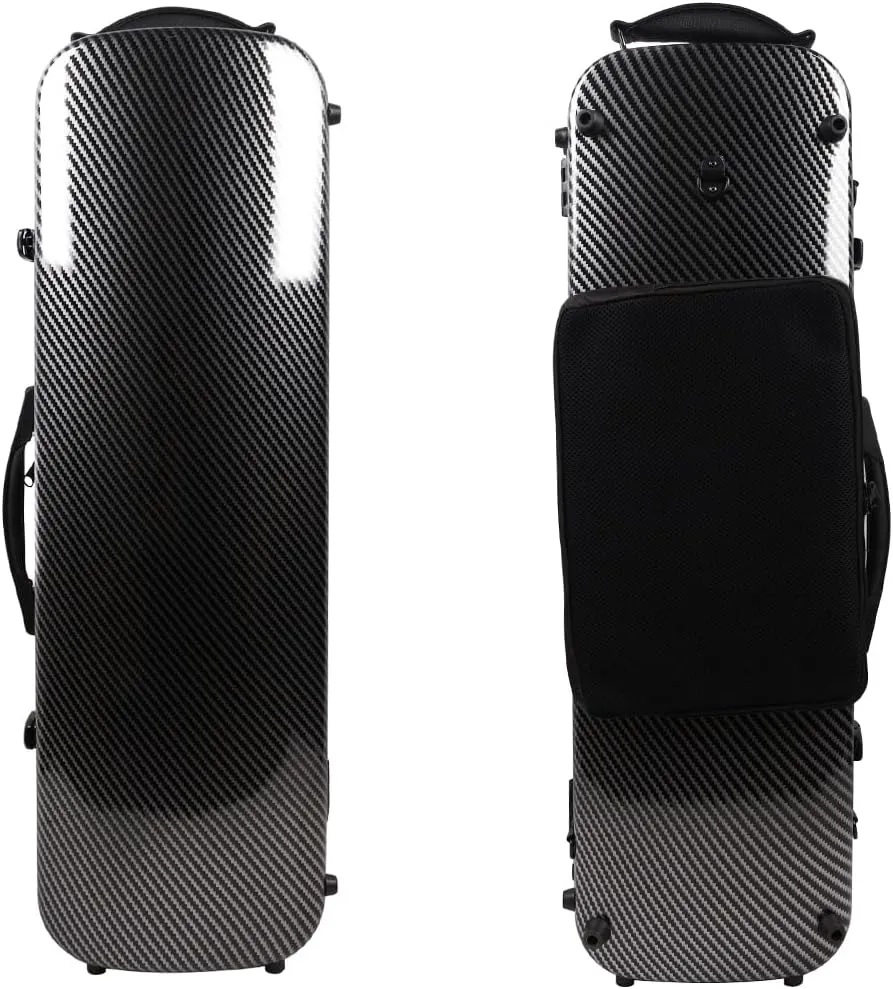 yinfente Violin Case 4/4 Full Size Carbon Fiber Oblong Violin Bag With Music Sheet Bag Adjustable Backstrap Hygrometer Lightweight Protable Black Strip