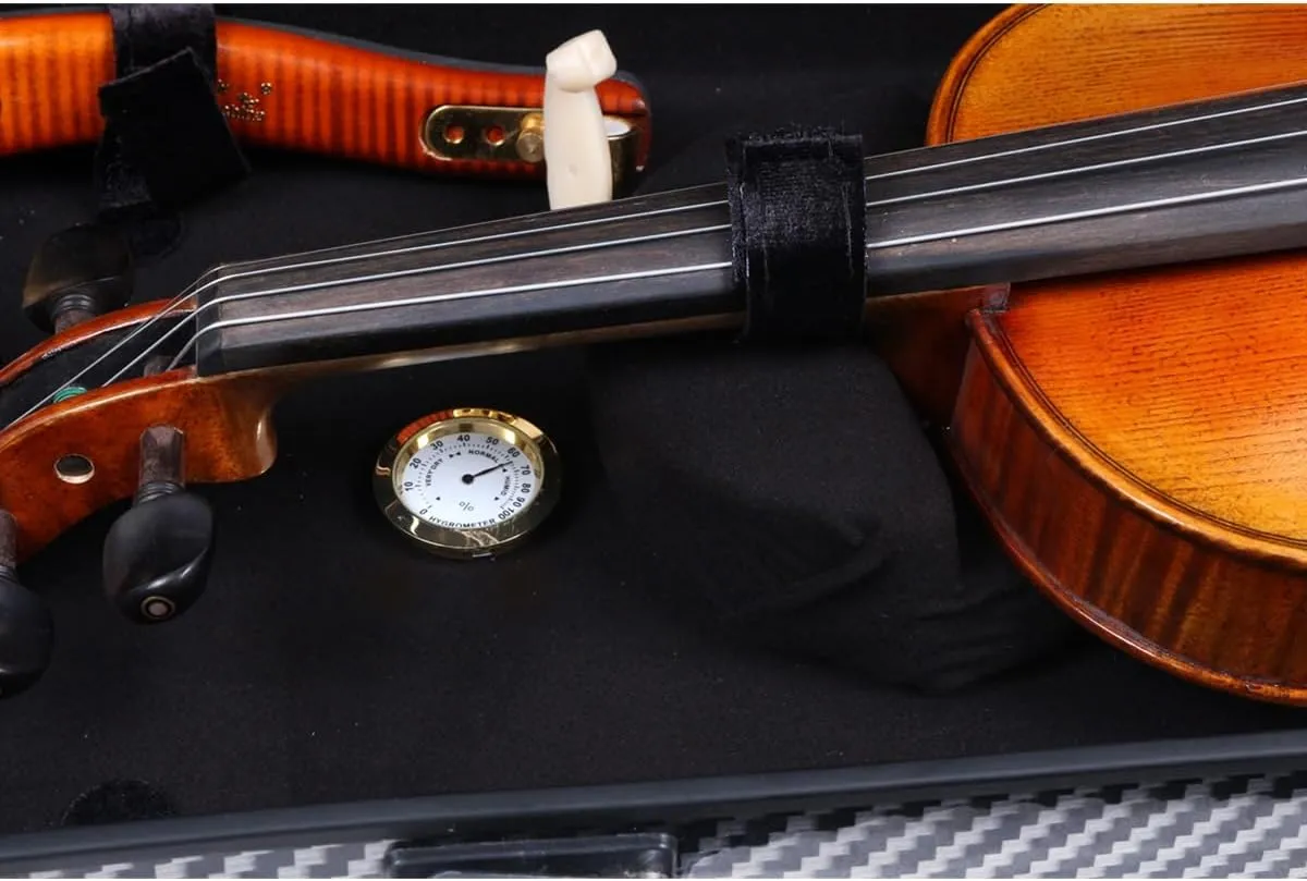 yinfente Violin Case 4/4 Full Size Carbon Fiber Oblong Violin Bag With Music Sheet Bag Adjustable Backstrap Hygrometer Lightweight Protable Black Strip
