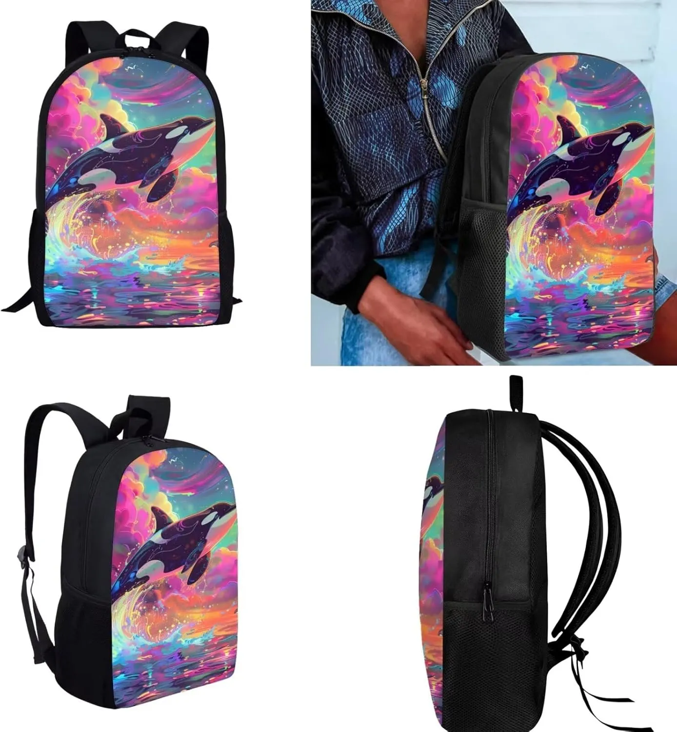 Ystardream 7th Grade Backpack for Girls Whale Backpack And Lunch Box Set Kids Backpack Purse Elementary School Bookbag with Pencil Case Rucksack for Teens Child Back To School Tie-Dye