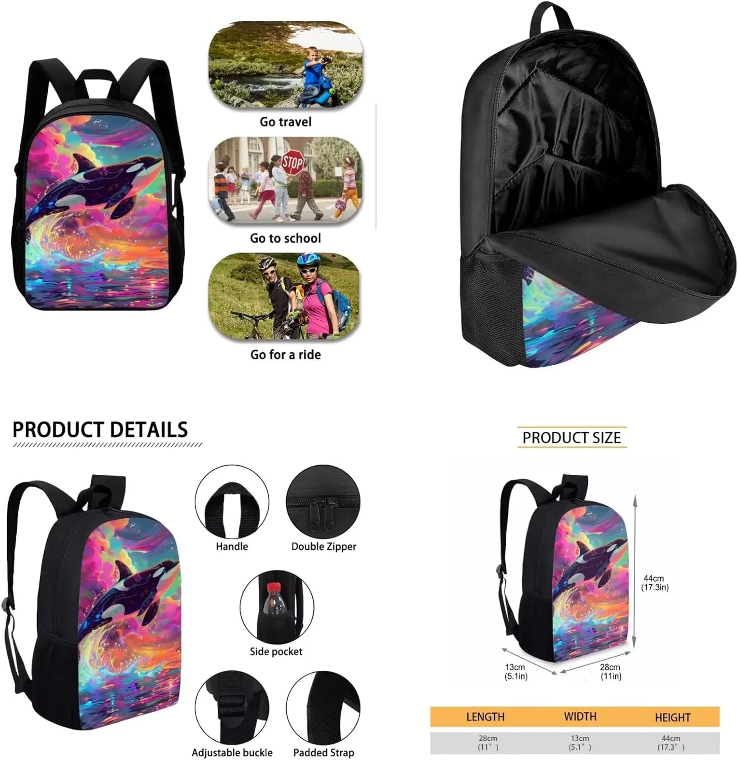 Ystardream 7th Grade Backpack for Girls Whale Backpack And Lunch Box Set Kids Backpack Purse Elementary School Bookbag with Pencil Case Rucksack for Teens Child Back To School Tie-Dye