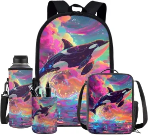 Ystardream 7th Grade Backpack for Girls Whale Backpack And Lunch Box Set Kids Backpack Purse Elementary School Bookbag with Pencil Case Rucksack for Teens Child Back To School Tie-Dye