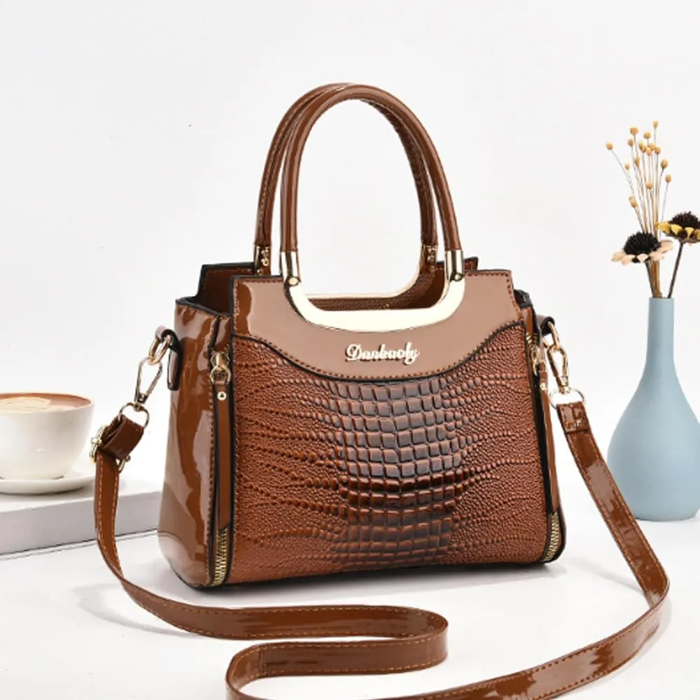 ZiMing Glossy Patent Leather Handbags Purses for Women Satchel Crocodile Pattern Top Handle Handbag Ladies Shoulder Bag