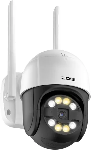 ZOSI 2K WiFi Pan/Tilt Security Camera, 3MP Plug-in Outdoor Home PT Camera, Auto Track Human, 2-Way Audio, Smart Motion Detection, Color Night Vision, Floodlight Siren, SD Card & Cloud Storage